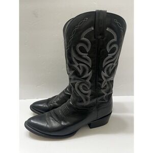 Dan Post Cowboy Boots Men's 9.5 Black Leather Embroidered Almond Toe